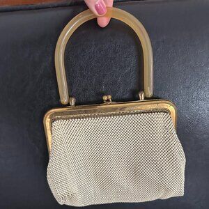 Art Deco Whiting & Davis Creamy White Mesh Bakelite Handle Satin lined Bag 1930s